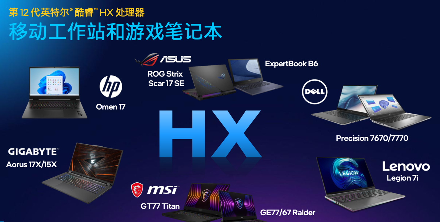 台式机同规格！英特尔公布 12 代酷睿 HX 处理器首发笔记本：联想、华硕、微星、戴尔全都有